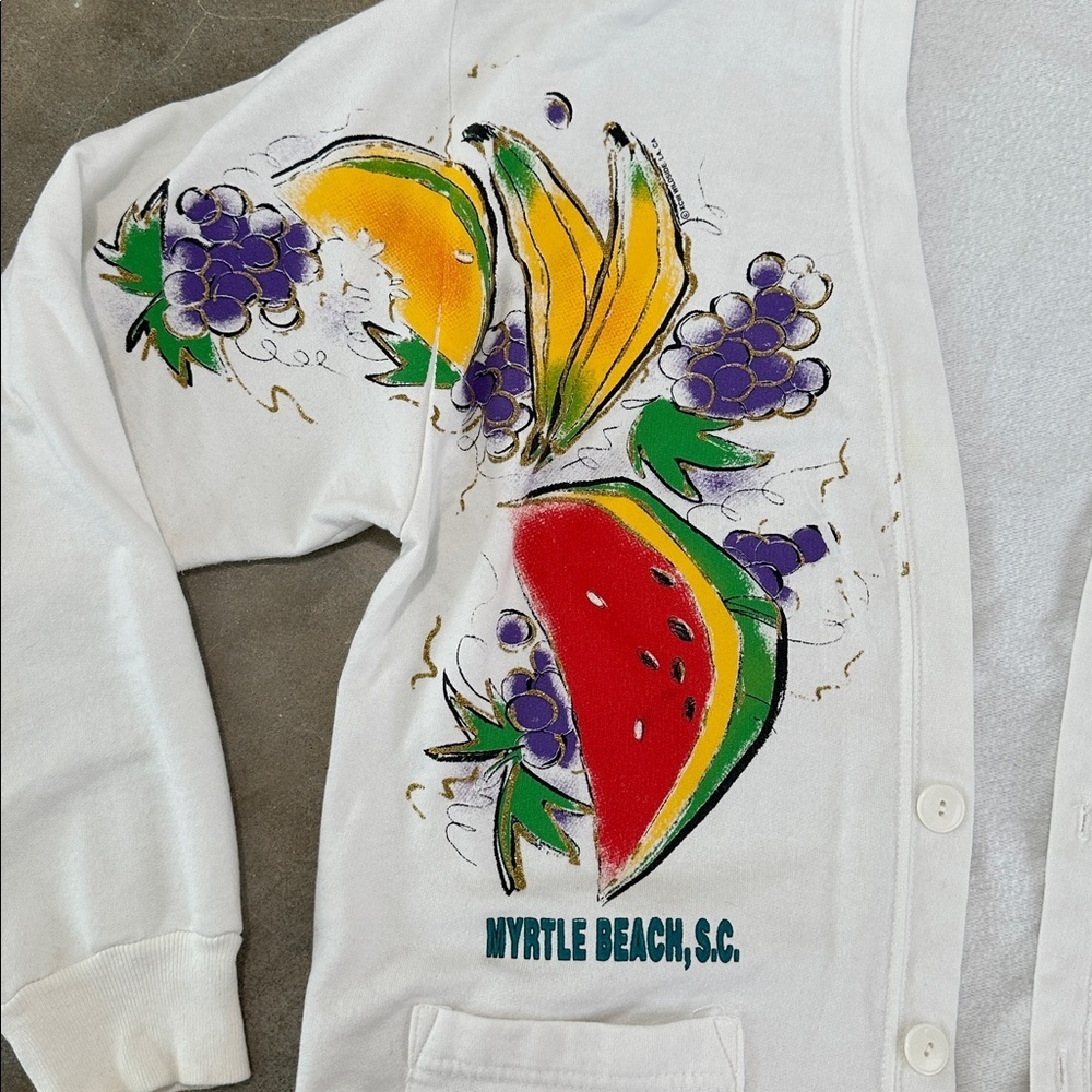 Vintage Myrtle Beach Fruit Print White Cardigan - Picture 3 of 11